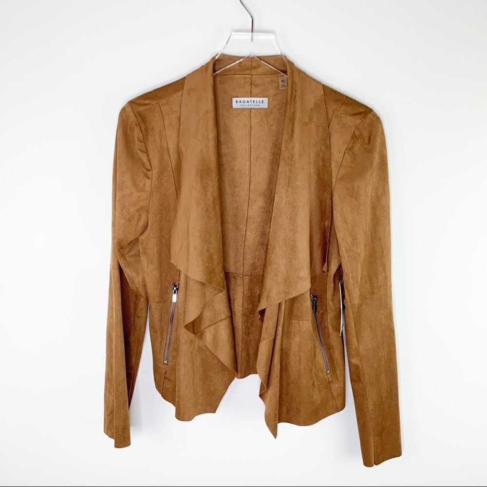 Bagatelle Tan Faux Suede Draped Jacket M‎
